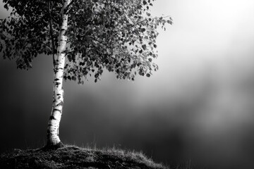 Poster - A tree stands tall on a hill, suitable for backgrounds or landscape photography