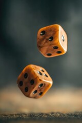 Poster - Two brown dice with black spots suspended in mid-air