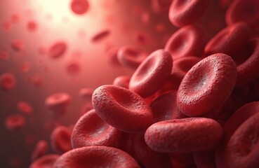 Poster - High detail close-up of red blood cells. Scientific background of blood flow with erythrocytes. Anemia erythrocytosis analysis. Medical, biological, pharmaceutical, hematology background for health,