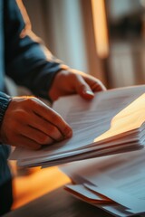 Aufkleber - A person sits at a table with a stack of papers, ready to work or study