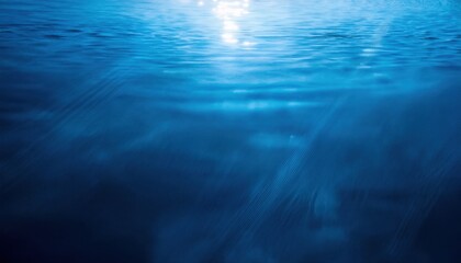 Poster - soft ripples of deep blue water with sunlight reflection creating a dreamy abstract pattern, perfect for background and design

