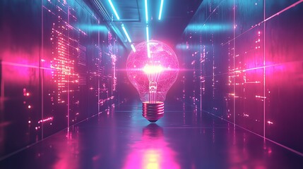 Aufkleber - A light bulb glowing with innovative energy, surrounded by creative icons of VR, AI, and digital networks, set against a sleek, futuristic backdrop