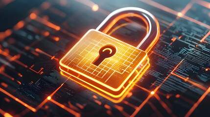 cybersecurity concept. cybersecurity concept. A glowing digital padlock symbolizes cybersecurity and data protection against threats in a tech-savvy environment.