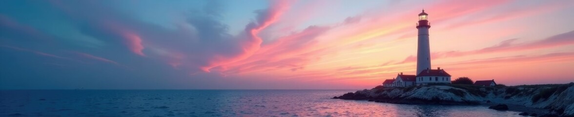 Wall Mural - Lighthouse rises high against a serene peaceful sky, serene, sky