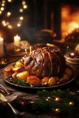 Poster - A plate of food sitting on top of a table