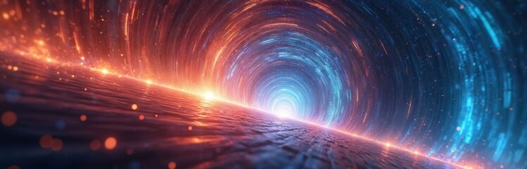 Fototapete - warp space panorama abstract with blue star trail. hyperspace motion, electric energy, flowing lines