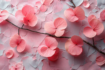 Aufkleber - Abstract composition combining pastel tones with natural elements like twigs and petals. Concept of artistic expression.