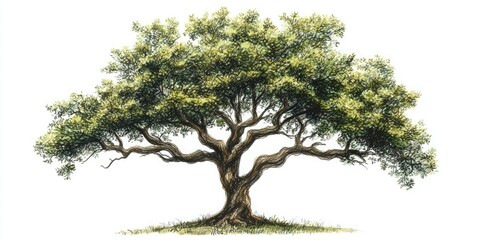 Poster - A hand-drawn tree illustration with detailed leaves and textured bark on a plain white background. 