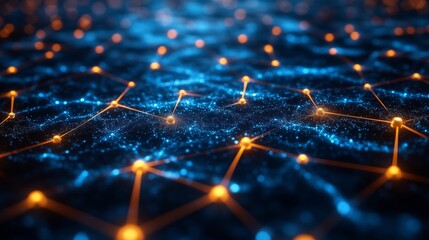 Poster - A vibrant digital network illustrates quantum computing, showcasing qubits connected in superposition and entanglement states.