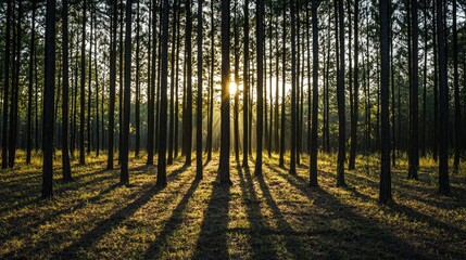 Poster - A forest of tree silhouettes creating a dense, shadowy effect. 