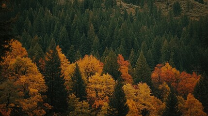 Poster - A forest during autumn, showcasing orange, yellow, and red foliage 