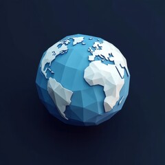 Wall Mural - Low Poly Style Earth Globe Model on Dark Background Representing Global Connectivity and Environmental Awareness in Modern Design Interpretation