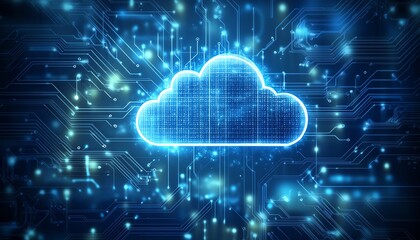 Poster - Illustration of secure cloud computing with a cloud symbol floating over a stylized chip