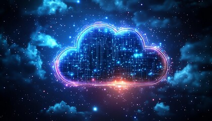 Poster - Illustration of secure cloud computing with a cloud symbol floating over a stylized chip