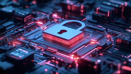 Poster - Futuristic Endpoint Detection and Response EDR concept with a sleek padlock symbol surrounded by secure