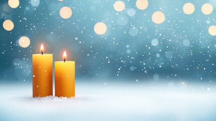Wall Mural - Two candles are lit on a snowy ground