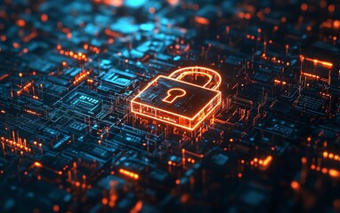 Poster - EDR cybersecurity system featuring a prominent padlock symbol