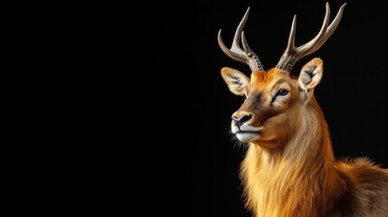 Poster - A close-up shot of a deer's head on a black background