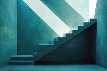 Poster - A staircase in a room with a blue wall