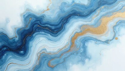 Poster - Abstract marble acrylic painting with blue and gold colors. Liquid marble texture illustration with golden streaks in alcohol ink technique. Use this colorful modern design for luxury art projects.