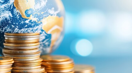 Poster - Concept of a Connected Global Economy with Digital Coins and Earth Globe in Background