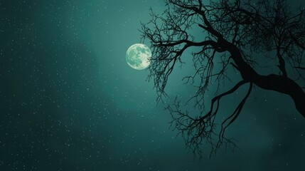 Poster - A bare tree branch silhouetted against a full moon in the night sky 
