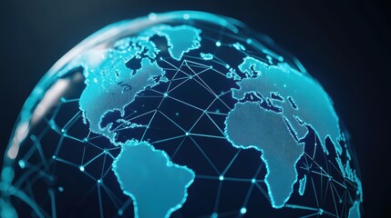 Poster - global digital network concept depicting interconnected web of data across continents