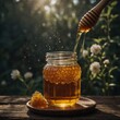 © Oleksandr - Fresh honey in an elegant jar reflecting its golden hue and premium quality