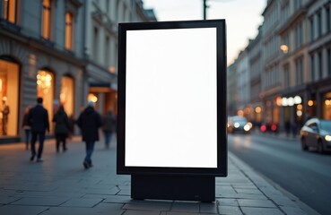 Poster - Sidewalk blank banner for advertisement. City format light poster mockup. Billboard in downtown center. Empty advertising commercial board, advertisement, marketing, business concept. Copy space for