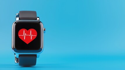 Poster - Modern Smartwatch with Heartbeat Monitoring on Vibrant Blue Background
