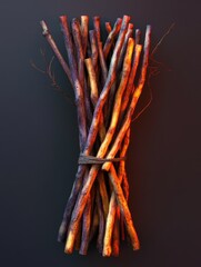 Poster - A collection of sticks arranged on a wooden table, often used as a decorative or craft item