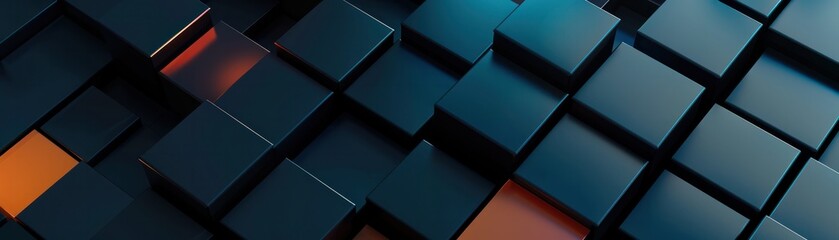 Poster - dark back background block cube grid arrangement inequality geometric wallpaper perspective.