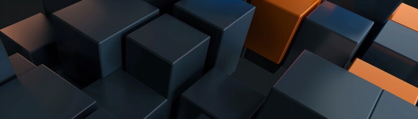 Poster - dark back background block cube grid arrangement inequality geometric wallpaper perspective.