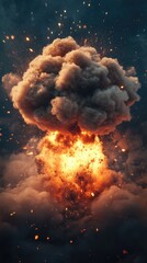 Poster - A dark cloud filled with smoke and flames engulfed in the sky, creating a dramatic scene