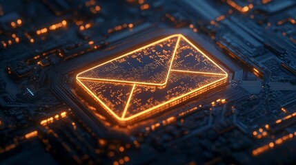 Poster - A cutting-edge email icon glowing on a digital screen, showcasing a tech concept