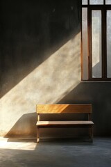 Aufkleber - A wooden bench situated in front of a window, perfect for reading or contemplation