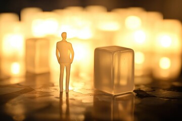 Poster - A toy figure standing in front of a group of candles, perfect for decorative or celebratory scenes