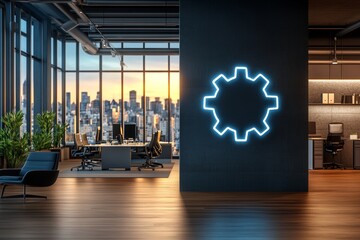 Poster - A radiant blue gear icon signifies innovation and the transformation of digital technology