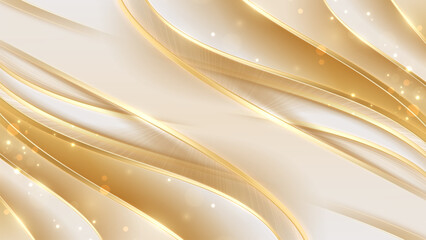 Wall Mural - elegant golden curves on a cream background. elegant 3d realistic paper cut style. vector illustrati