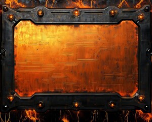 Poster - a contemporary circuit board design in black and orange with an elegant border