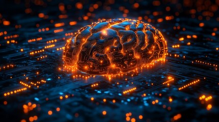 Leinwandbilder - A glowing neural network structure represents a brain, symbolizing the fusion of quantum mechanics and artificial intelligence for data optimization and algorithm enhancement.