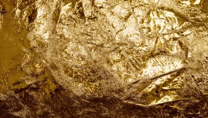 Poster - textured crumpled gold foil close-up with shiny metallic surface, abstract luxury background for design, art, or branding