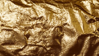 Poster - textured crumpled gold foil close-up with shiny metallic surface, abstract luxury background for design, art, or branding