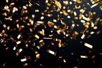 Poster - Golden confetti falling on black background: celebrating new year's eve