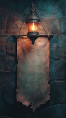 Poster - A lantern hangs from the wall next to a piece of paper with notes or reminders