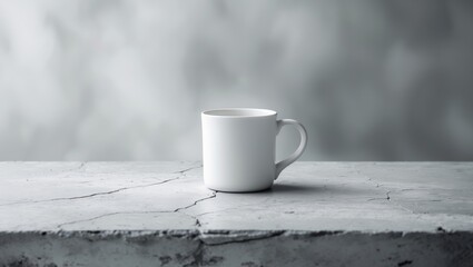 Poster - simple white ceramic mug on a cracked concrete surface with a soft gray background