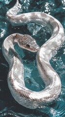 Poster - A close-up photograph of interwoven, gleaming silver mesh fabric against a pale blue background, displaying its detailed patterns and textures