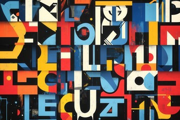 Aufkleber - Bold modern typographic design featuring oversized abstract text with vibrant color contrasts and overlapping letters in various styles