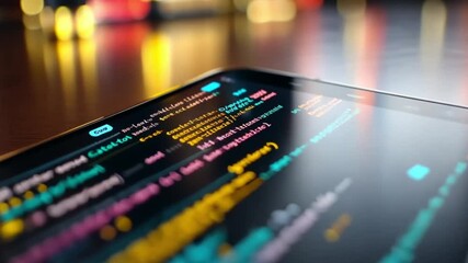 Smartphone displaying coding, digital data