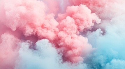 Fototapete - Abstract pastel pink and blue smoke clouds.